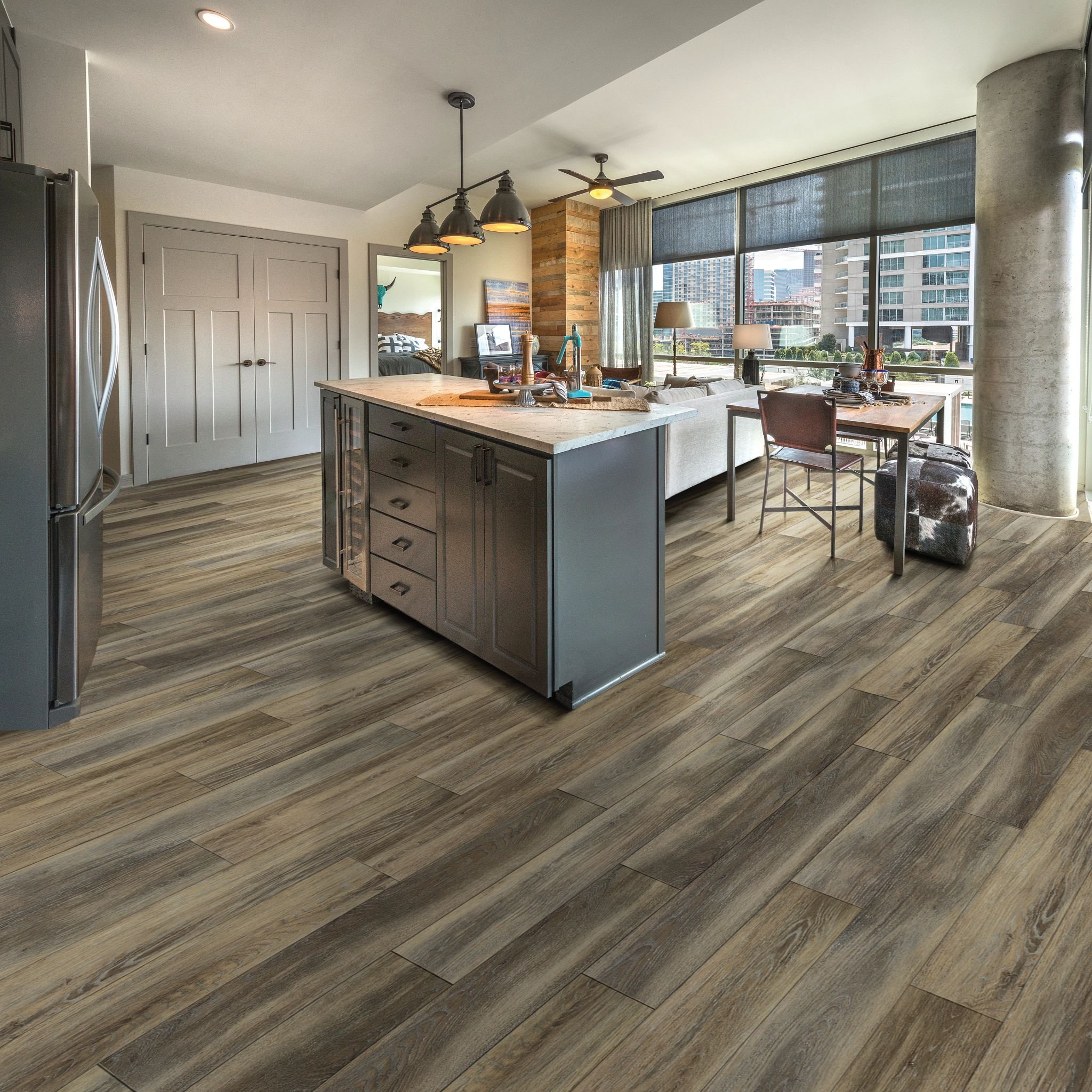 Kitchen with wood-look luxury vinyl flooring from 180 Degree Floors in the Nashville, TN area