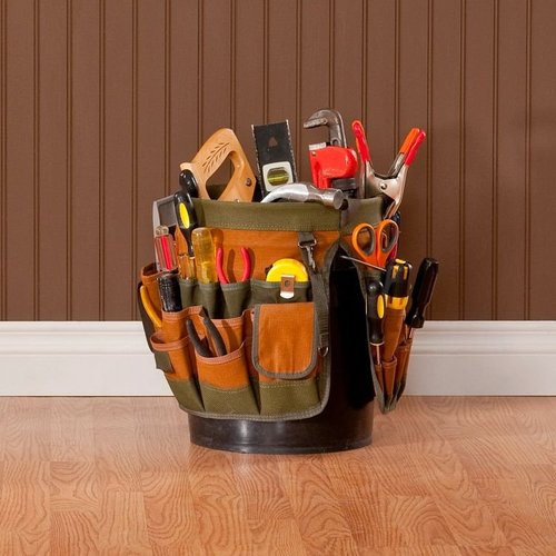 Tool bag on hardwood floor - Flooring supplies and installation services from 180 Degree Floors in the Nashville, TN area