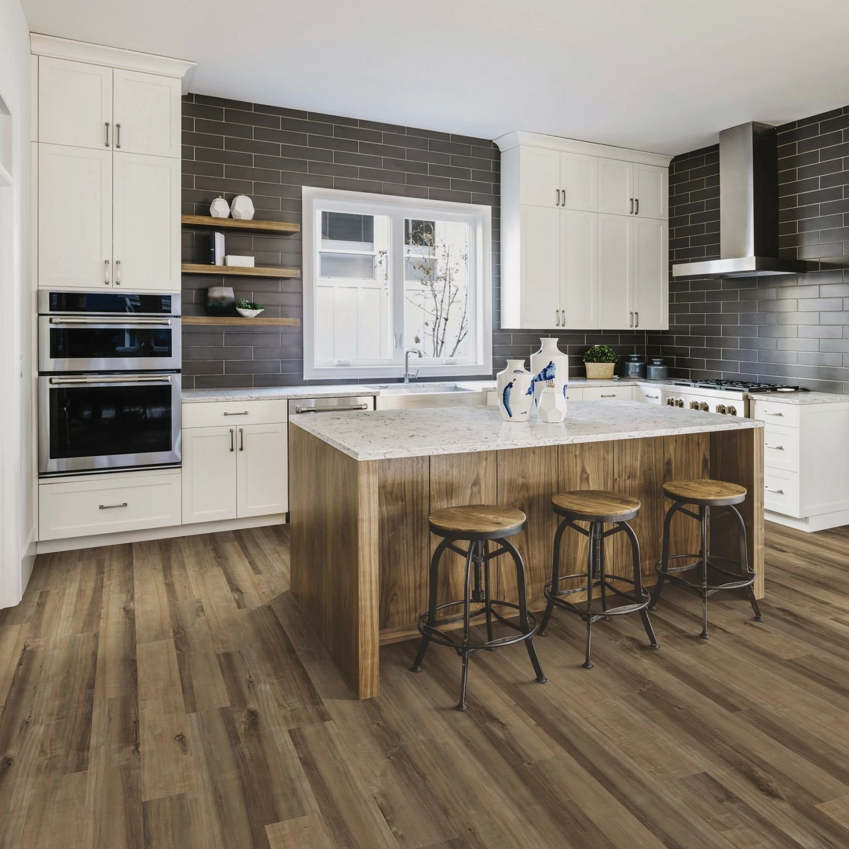 Kitchen with wood-look luxury vinyl flooring from 180 Degree Floors in the Nashville, TN area