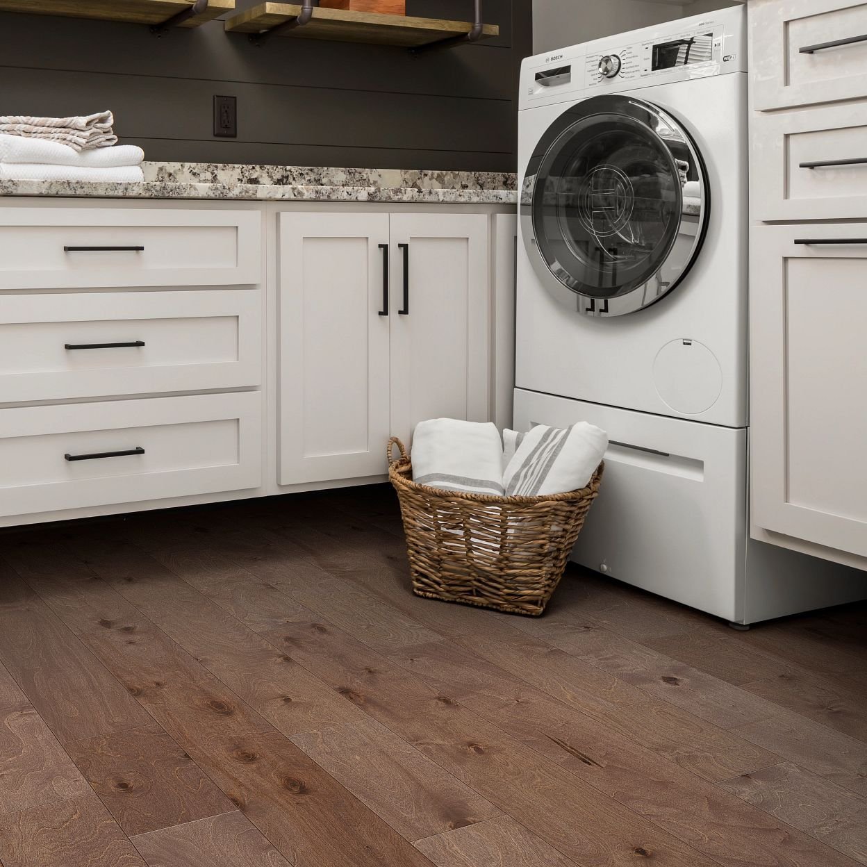 Laundry room with engineered hardwood flooring from 180 Degree Floors in the Nashville, TN area