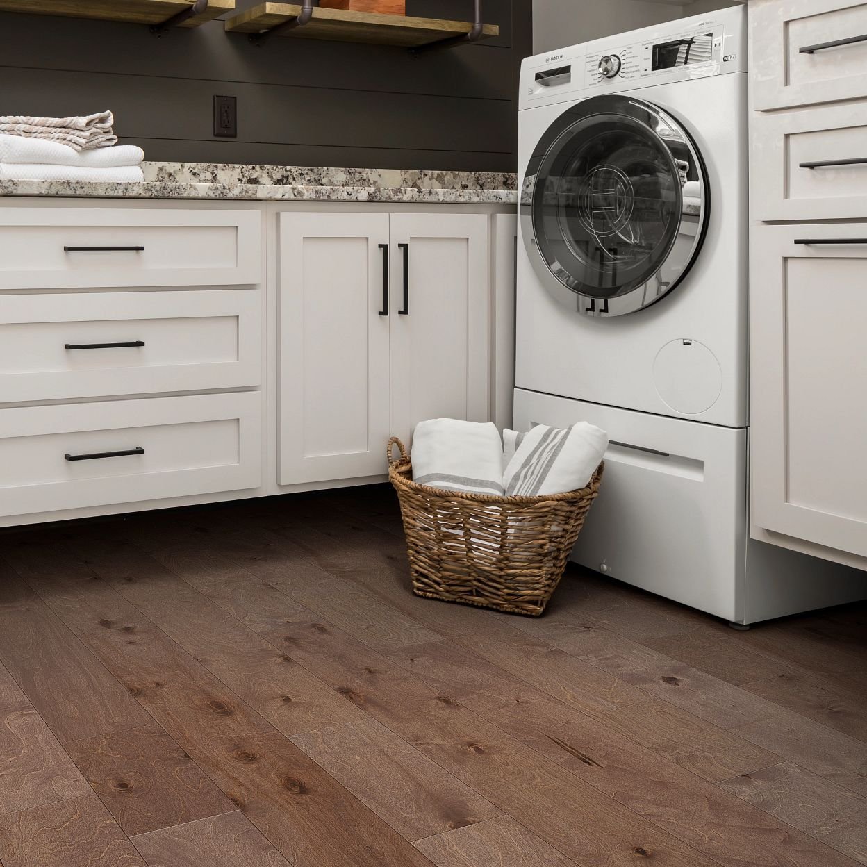 Laundry room with engineered hardwood flooring from 180 Degree Floors in the Nashville, TN area